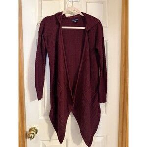 American Eagle Hooded Open Front Cardigan Women’s Small Burgundy Waterfall Knit